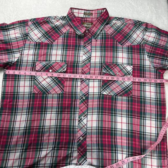 Outlaw Vintage Pearl Snap men’s short sleeve plaid Western Wear Shirt 2XL Red - Picture 3 of 7